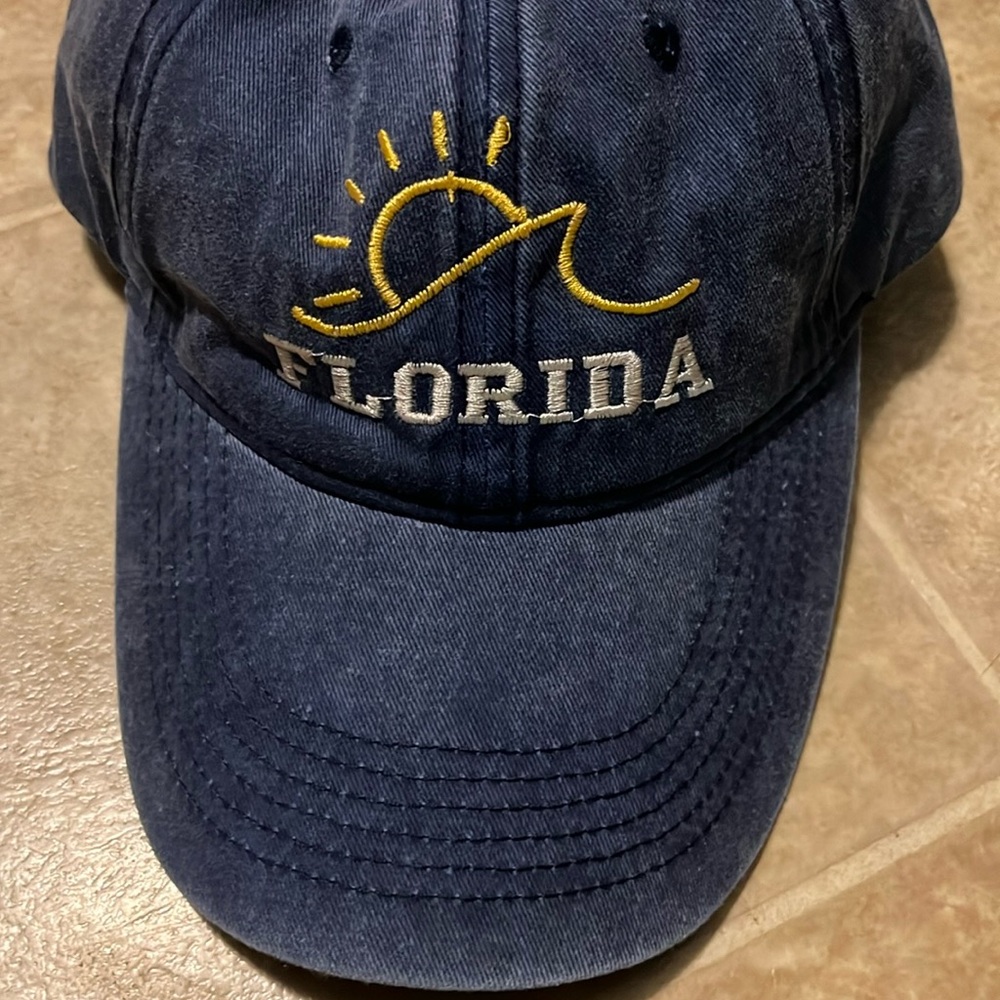 Island Beach faded denim 100% cotton embroidered Florida hat NWT